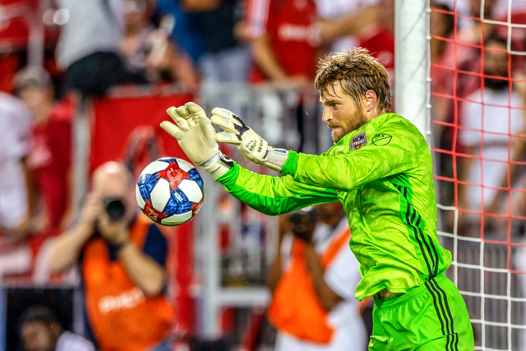 Tyler Deric makes a save against Toronto FC