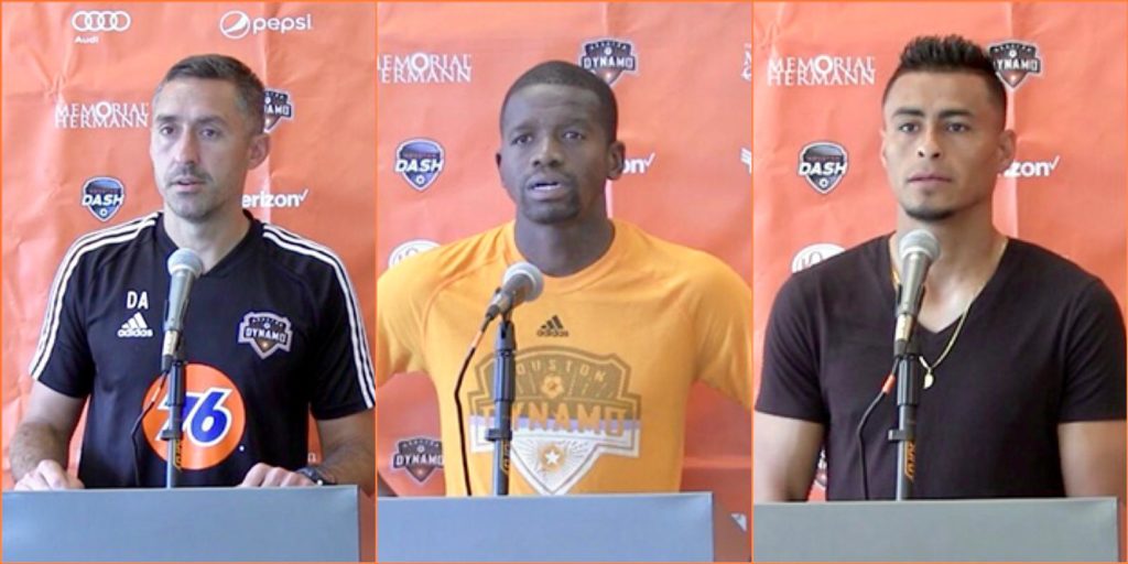 Davy Arnaud, Boniek Garcia, and Darwin Ceren speak to the media