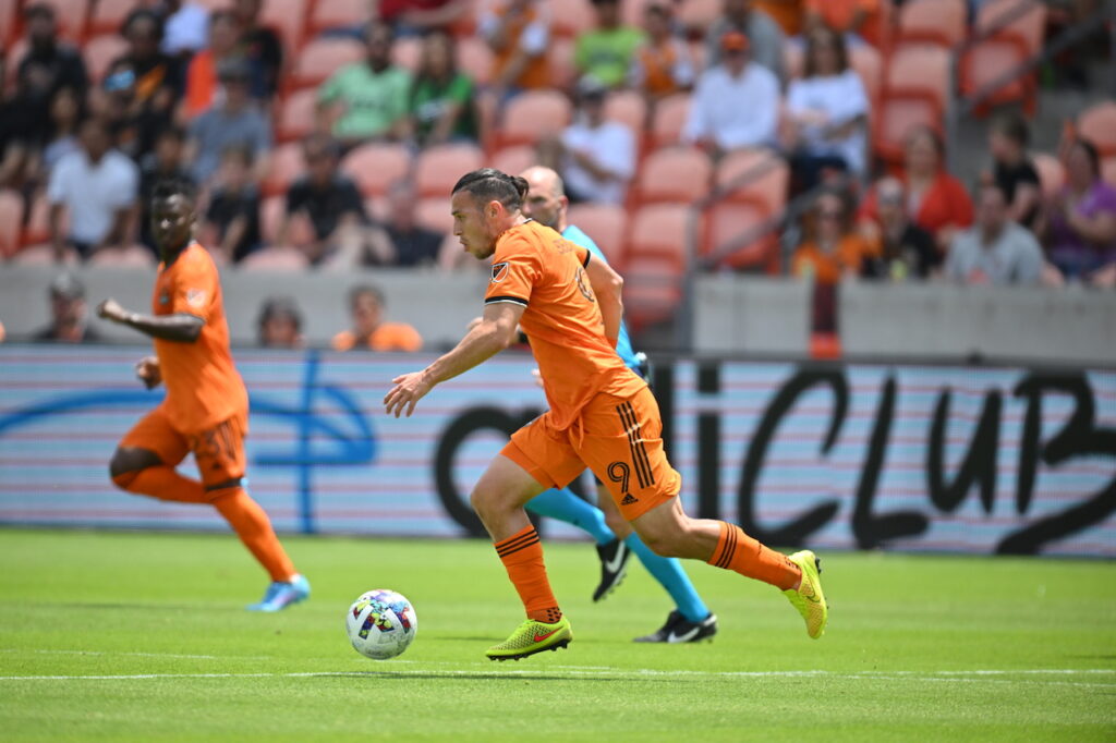 Dynamo player Seba runs with the ball at his feet